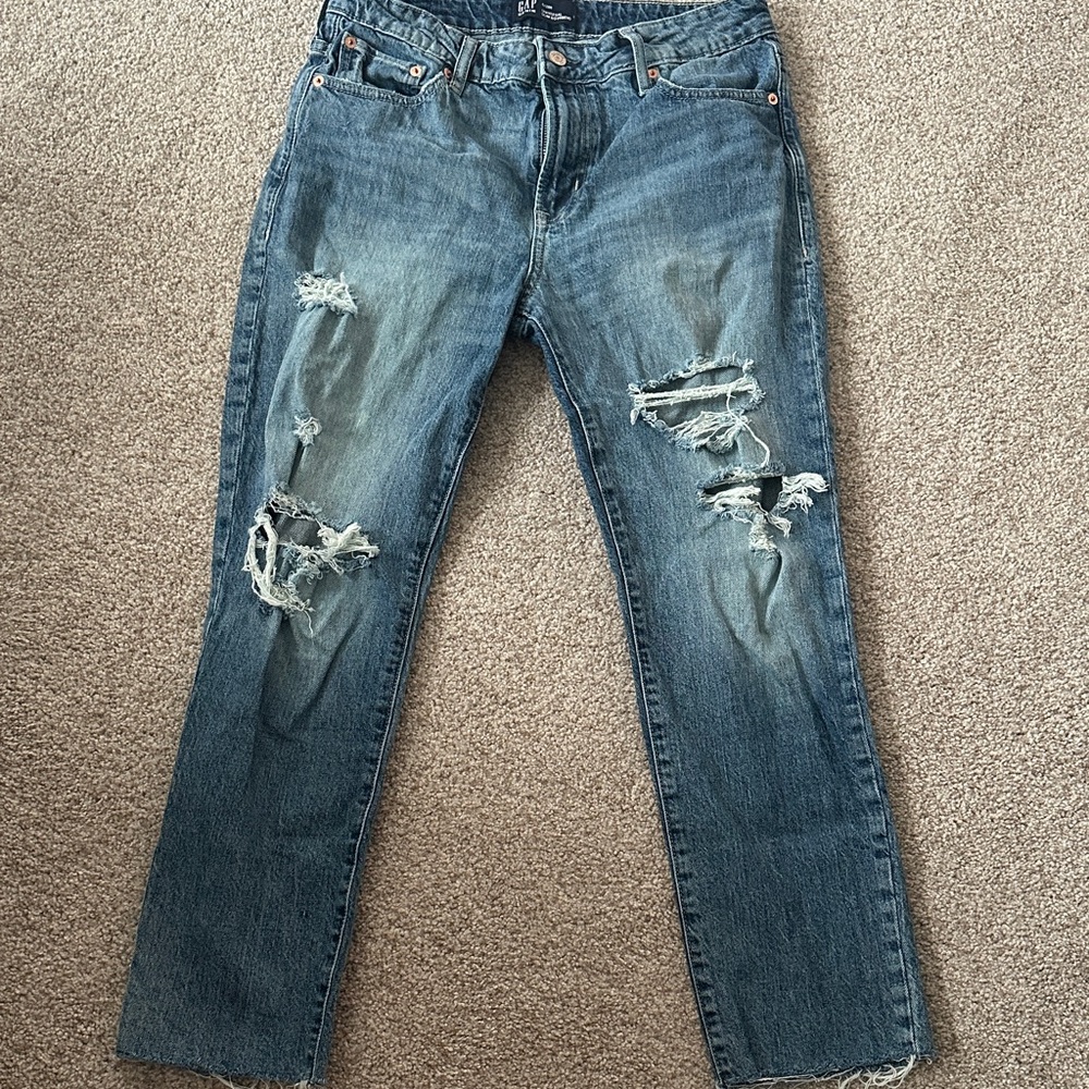 Gap boyfriend slim Distressed Blue Jeans raw hem midwash - Picture 2 of 3